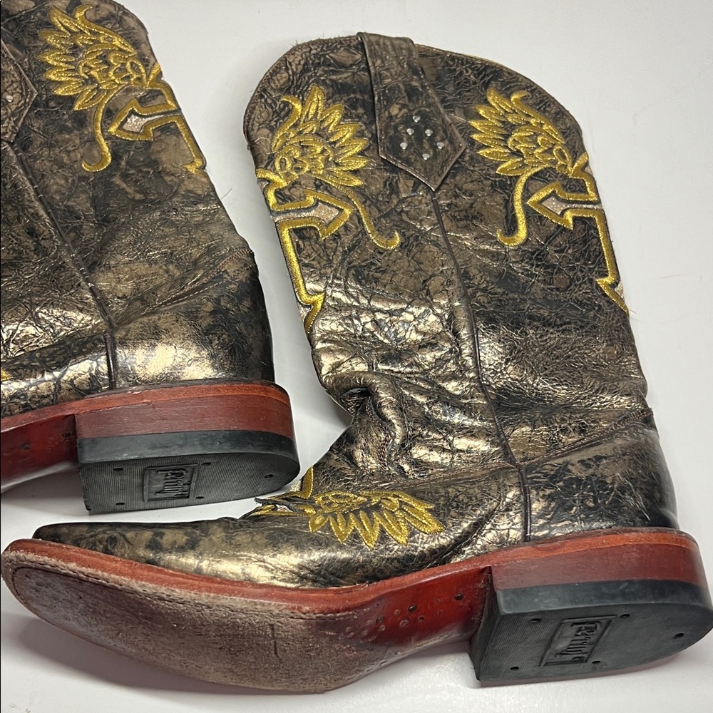 Ferrini Cross Leather Gold Metallic Women’s Cowboy Boots Size 9